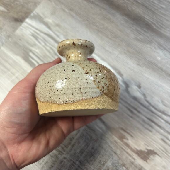 Handmade Studio Pottery Bud Vase Speckled Glaze Signed 3.25” Modern Rustic - Picture 3 of 9